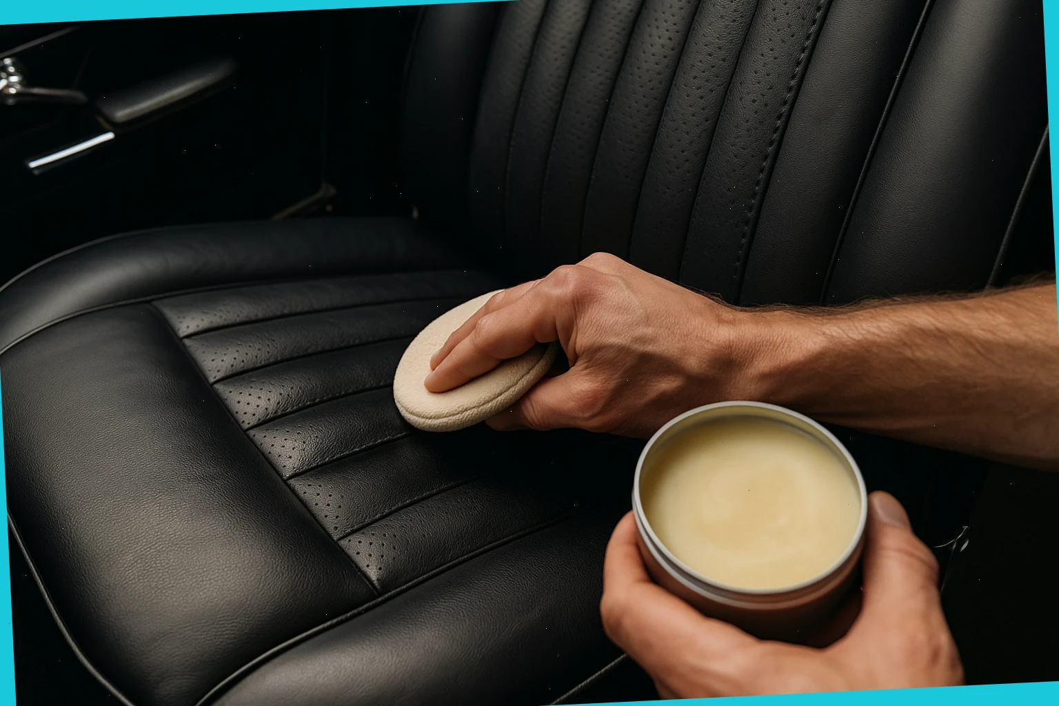 Leather balm applied to classic seat with stitch care